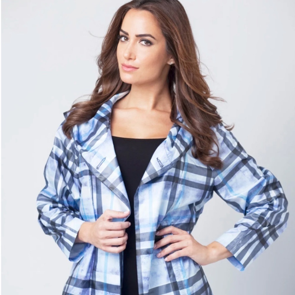 ANGEL brand blue plaid rain/wind jacket, S CB 2184